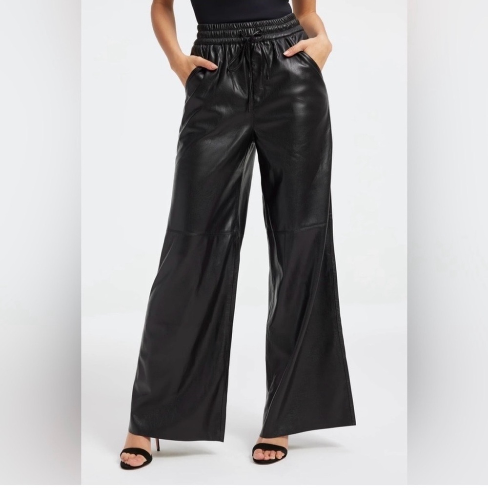 Good American Black Faux Leather Wide-Leg Pants
